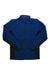 The Spyder Boys Encore Full Zip Fleece Jacket is blue with black side and underarm panels, a high collar, and two front zippered pockets—ideal as an insulated kids’ jacket for chilly days.