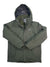 The Mens Gotland 3-in-1 Jacket in olive green features a hood, front zipper, two side pockets, and a left chest logo. Made from TEXAPORE fabric, it is shown laid flat on a white background.