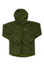 Men's dark olive green hooded puffer jacket, full-zip with quilted pattern and Rab logo.