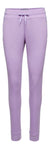 Icebreaker Womens Crush Pants in lavender, featuring a drawstring waist, side pockets, and ribbed ankle cuffs. Inspired by women's activewear, these jogger sweatpants offer a fitted, casual style, shown on a white background.