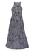 Sleeveless blue-gray maxi dress with textured geometric pattern