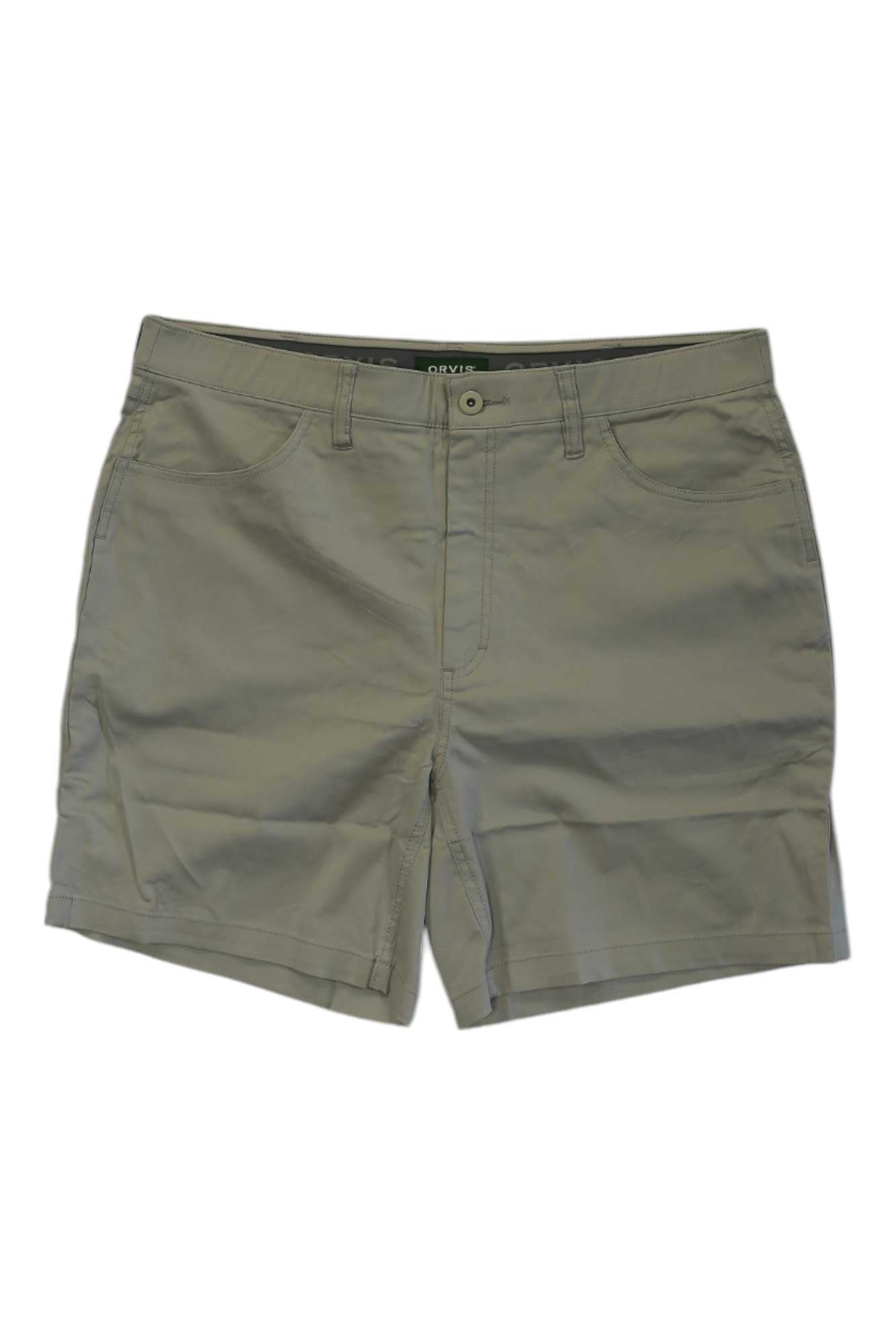 The Orvis Mens O.O.O.O. Short offers a button and zipper closure, two front pockets, and water-repellent khaki fabric for all-day comfort.