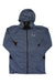 Men's hemp hooded jacket, blue full-zip with orange logo accents