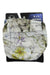 Buff multifunctional headwear, light fabric with illustrated map lines, cat and purple flowers
