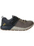 Men's low hiking shoe in dark gray/black suede with lace-up and side strap, lug sole