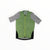 The Velocio Mens Concept SE Jersey is a short-sleeve cycling jersey made from premium Italian fabric, with light green front and back panels, gray sleeves, black side panels, a front zipper, and black text printed near one shoulder.