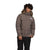 Men's bomber jacket in dark gray with faux-fur hood trim, zip front, and sleeve rib cuffs