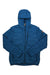 The Fjallraven Men's Keb Padded Hoodie is a blue insulated jacket with a full zip, chest pocket, and two side pockets—ideal for hiking adventures.