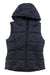 The Outdoor Research Women's Coldfront Hooded Down II Vest, black and sleeveless with an attached hood and front zipper, is shown laid flat on a white background.
