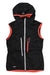 Ortovox women's insulated vest, black with orange trim, hood, full front zipper