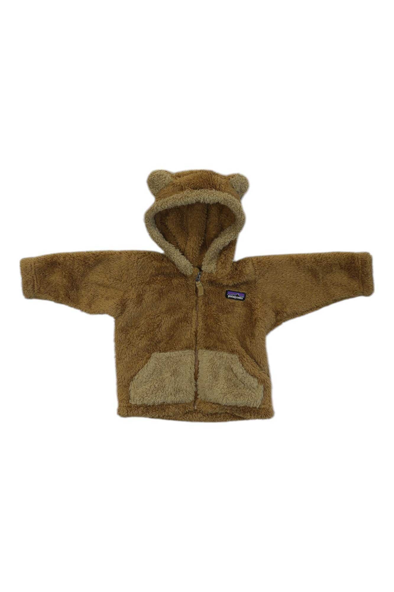 Patagonia baby furry friends hoody, tan plush with bear-eared hood and front zipper