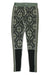 The Kari Traa Womens Else Pant features an intricate black and beige geometric snowflake pattern, striped side panels, solid black knee patches, and moisture-wicking fabric for comfort during active outdoor adventures.
