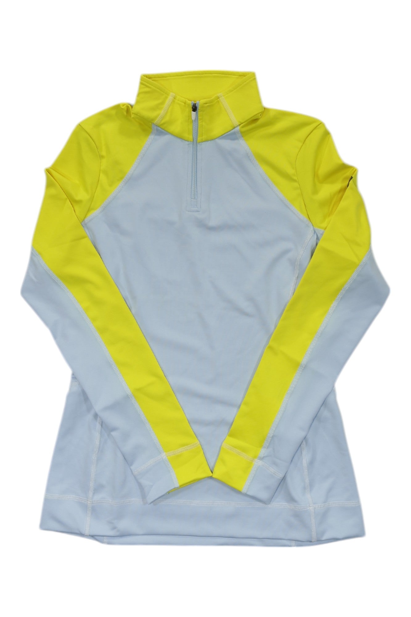 Women's light blue and yellow quarter-zip mock t-neck long-sleeve top