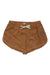 The Billabong Women's Road Trippin' Short in light brown features an elastic waistband, white front tie, and two side pockets, shown laid flat on a white background.