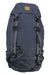 Hiking backpack with Fjallraven logo patch, front straps and buckles, dark navy.