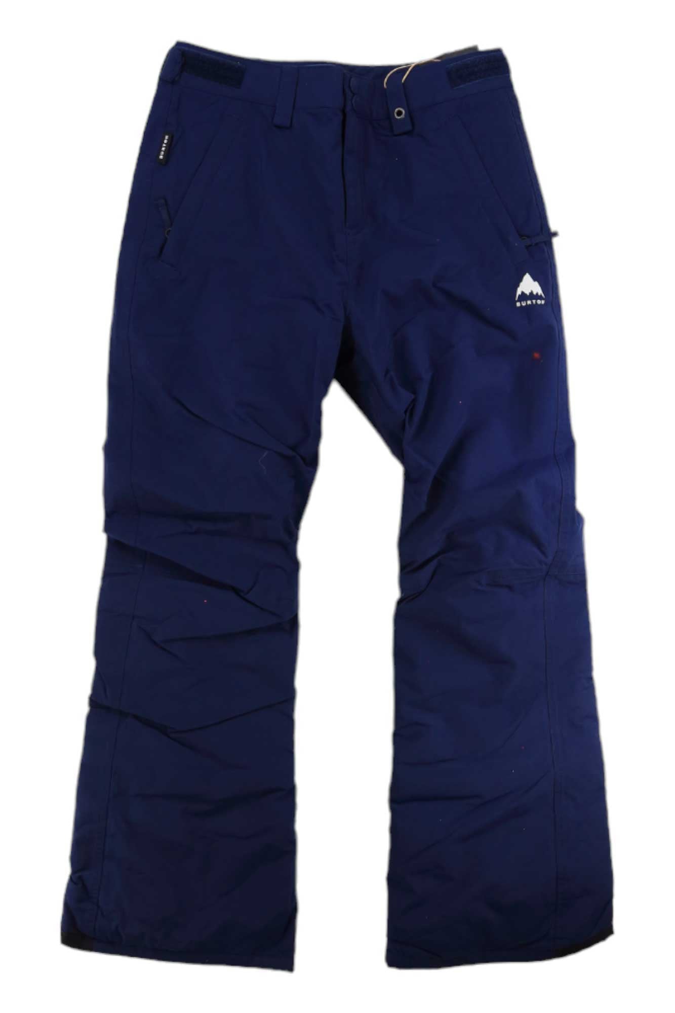 A pair of Burton Girls Sweetart Pant in dark blue—waterproof, insulated snow pants with zippered pockets and a white mountain logo on the left thigh, shown on a white background.