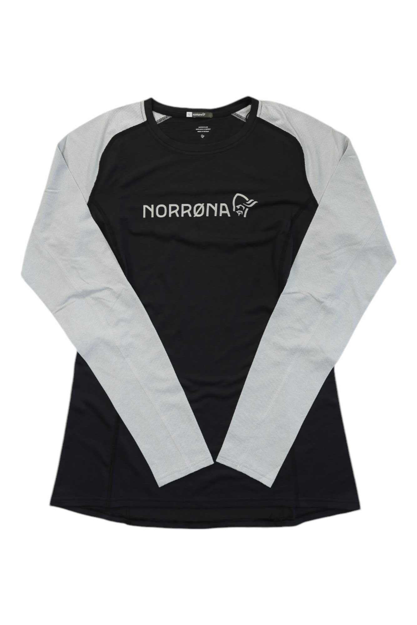 Norrona women's lightweight long sleeve shirt, black with light gray sleeves