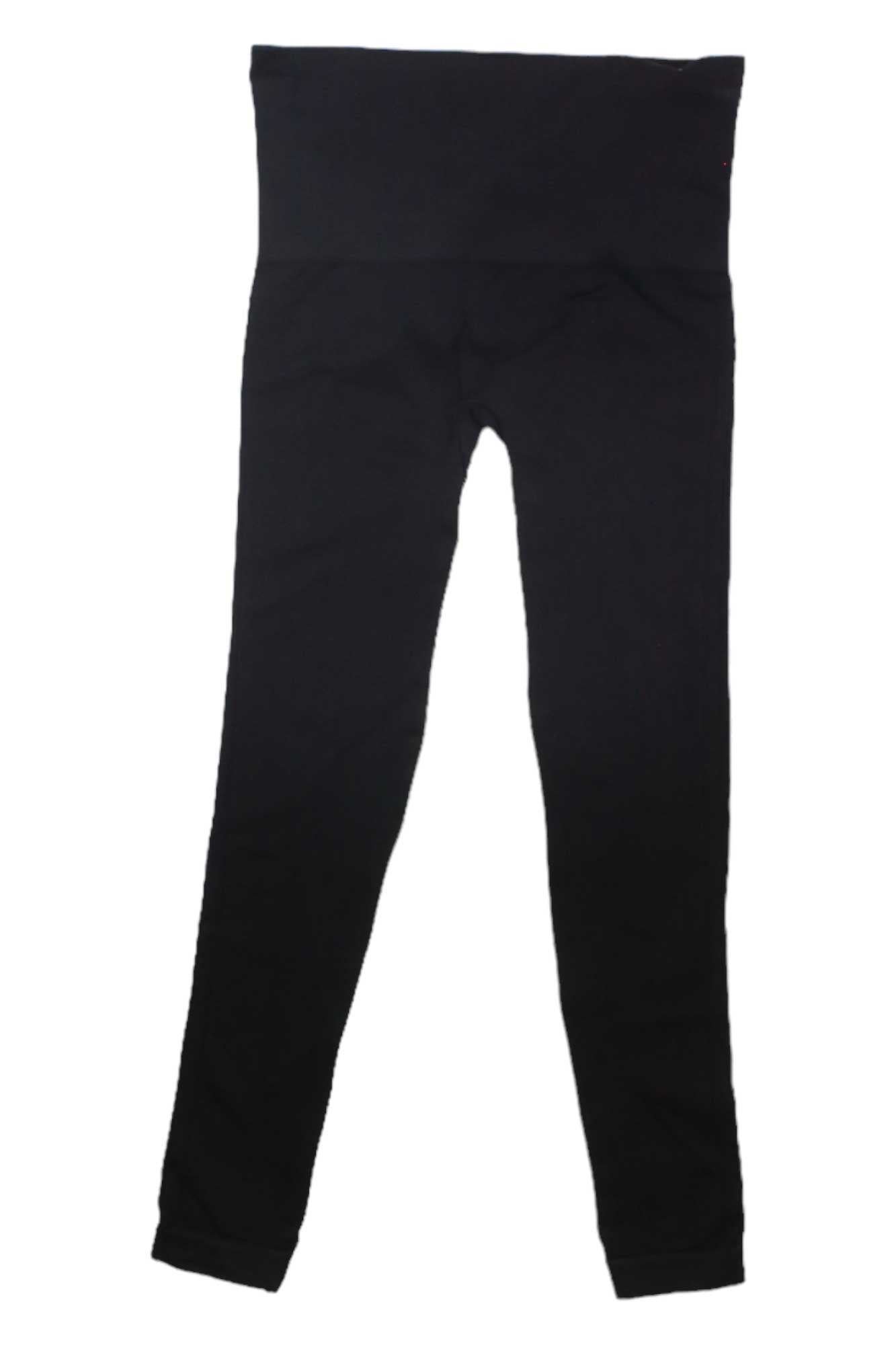 Spanx Womens Look At Me Now Seamless Legging in black, shown laid flat on a white background with legs extended and a wide waistband for added tummy control.