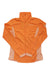 The Norrona Womens Falketind Warm1 Fleece Jacket, shown flat on a white background, features long sleeves and light peach side and inner arm panels. Lightweight and packable, it displays the brand logo on the left chest.