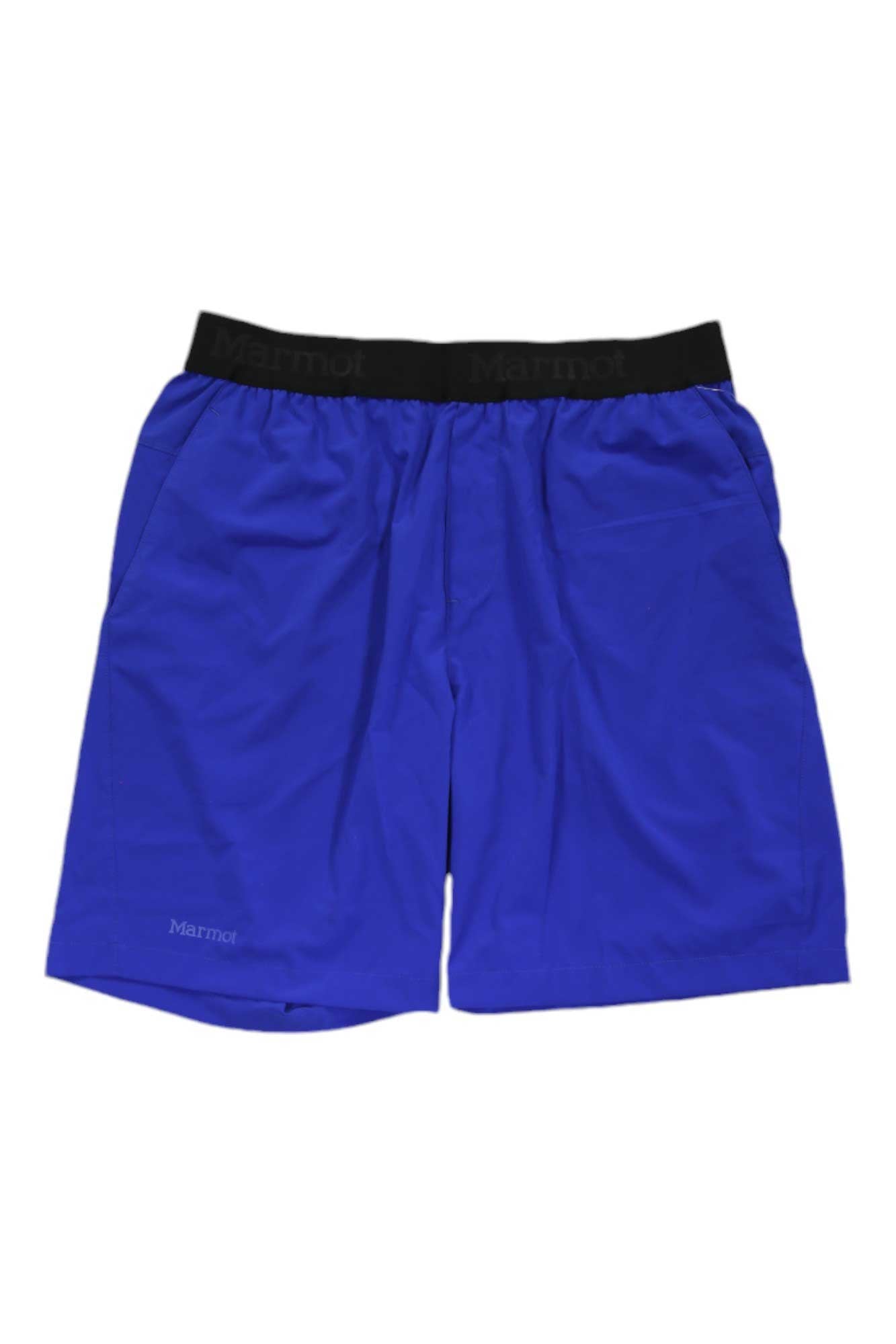 Men's 10-inch athletic swim shorts, bright blue with black waistband