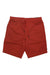 The Black Diamond Men's Notion 11 Inch Short in red, made from organic cotton, features an adjustable elastic waistband with drawstring and front pockets, shown laid flat on a white background.
