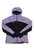 The Mammut Womens Taiss IN Hybrid Hooded Jacket is a light purple and black hooded jacket with long sleeves, a full front zipper, and the Mammut logo—an ultra-light option ideal for outdoor activities and alpine conditions.
