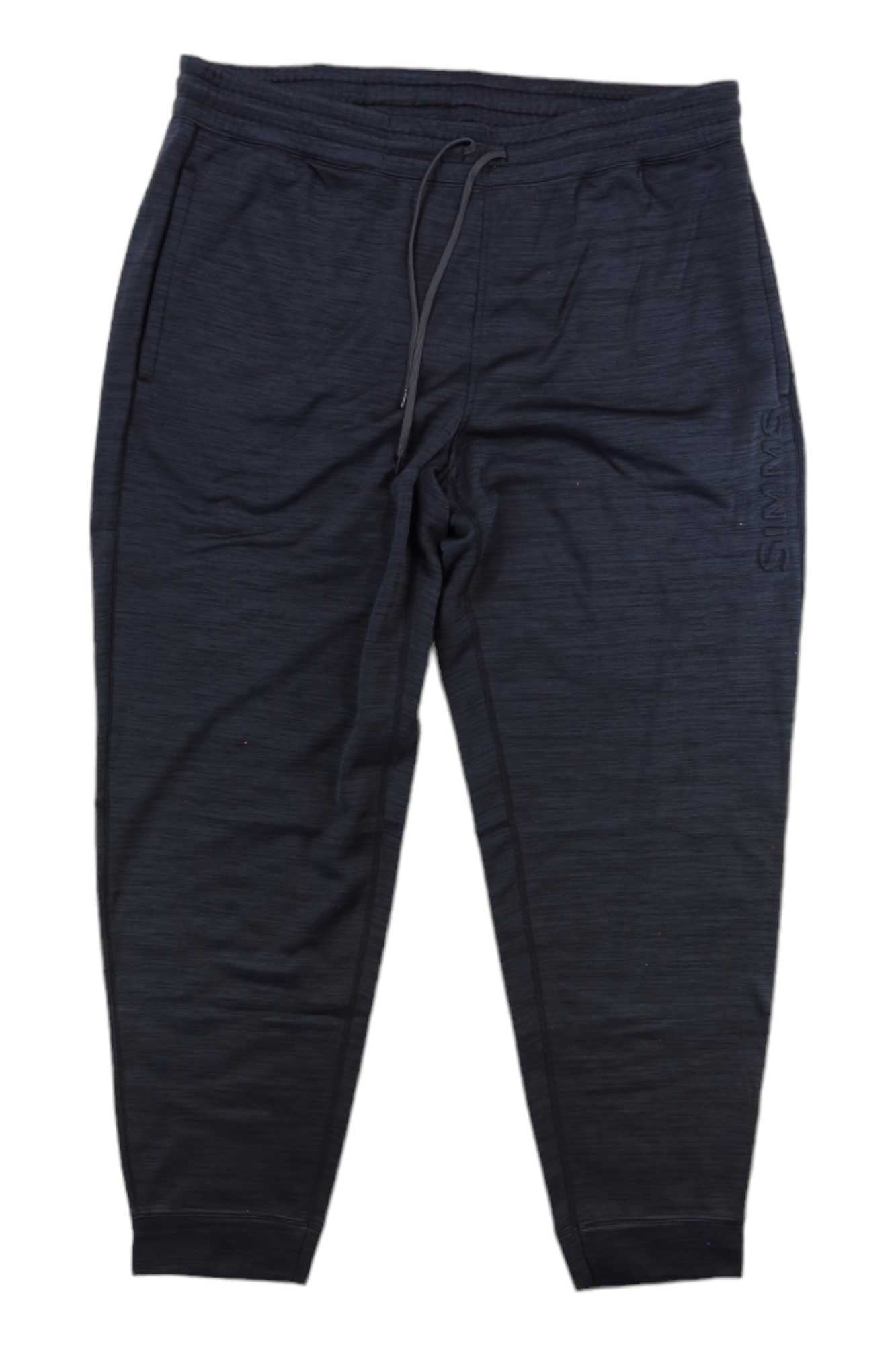Men's dark heather black sweatpants with drawstring waist and cuffed ankles