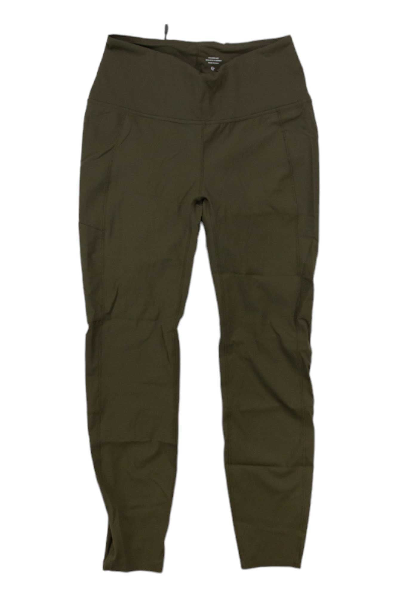 Norrona Women's Tight leggings in olive green, with a premium stretch fabric and high-rise waistband, displayed flat on a white background.