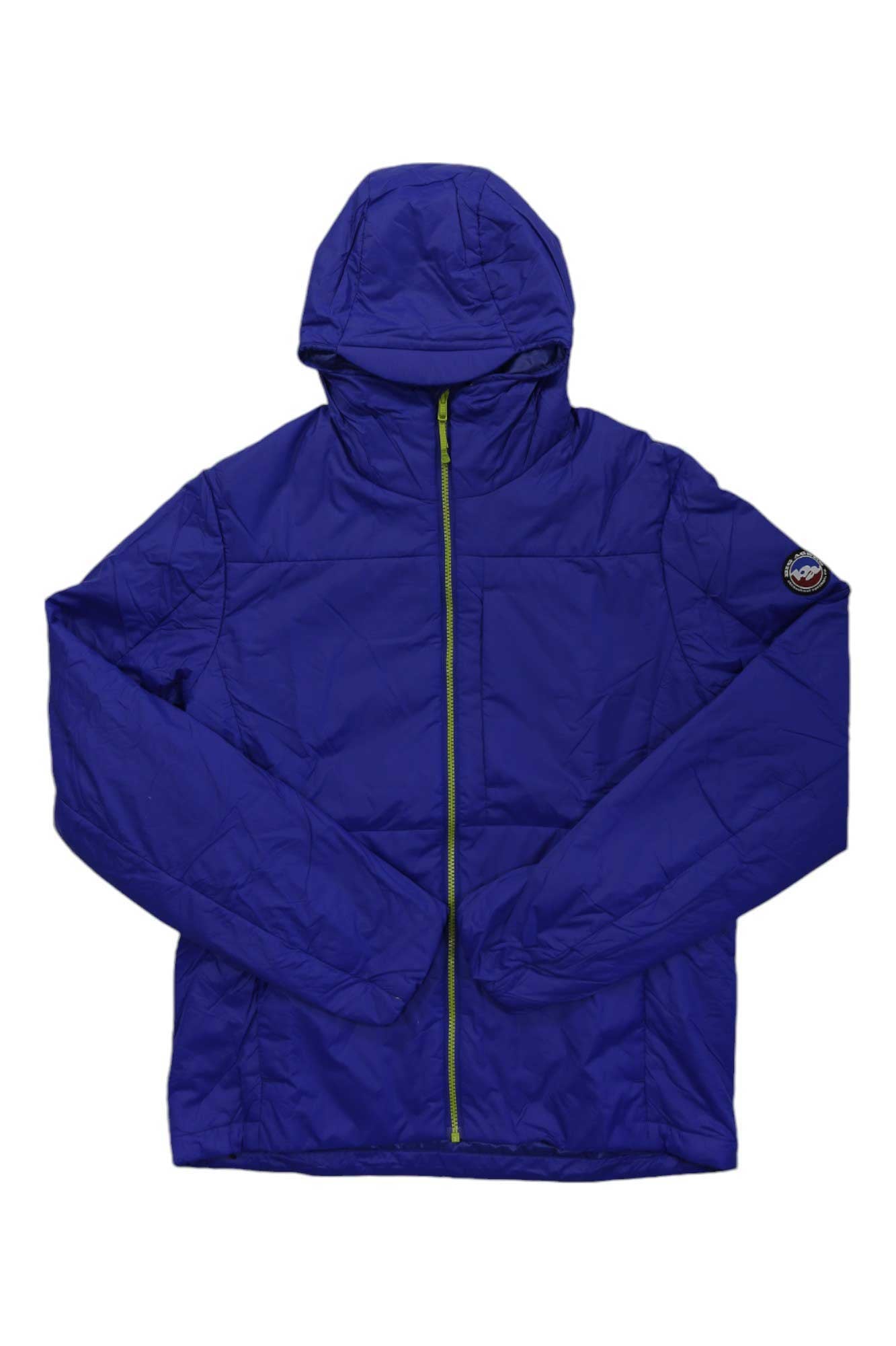 Men's insulated hooded jacket in dark blue with full-length front zipper