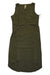 The Indyeva Womens Liike Long II Dress is a sleeveless olive green hiking dress with a high-low hem and subtle seam details. Made from quick-drying, moisture-wicking fabric, it’s ideal for outdoor adventures. Laid flat, it features a tag at the neckline.