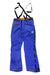 The Mammut Mens Nordwand Pro HS Pant in bright blue GORE-TEX features black adjustable suspenders, zipper pockets, side zippers, reinforced gray cuffs, and an orange lining—perfect for alpine sports—shown flat on a white background.