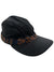 Synthetic strapback cap hat, dark with patterned trim along the brim