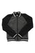 Women's bomber jacket with grey center and black sleeves, ribbed hem and cuffs