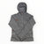 The Mammut Eiswand Guide Hooded Jacket is a gray Polartec Power Stretch Pro fleece zip-up with a hood and two side pockets, shown flat with crossed sleeves—perfect for outdoor adventures.