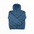 The Marmot Featherless Hoody, a blue synthetic insulated jacket with a hood, is laid flat on a white background. Its sleeves are crossed over the front, showing the front zipper and side pockets with bright orange zipper pulls.