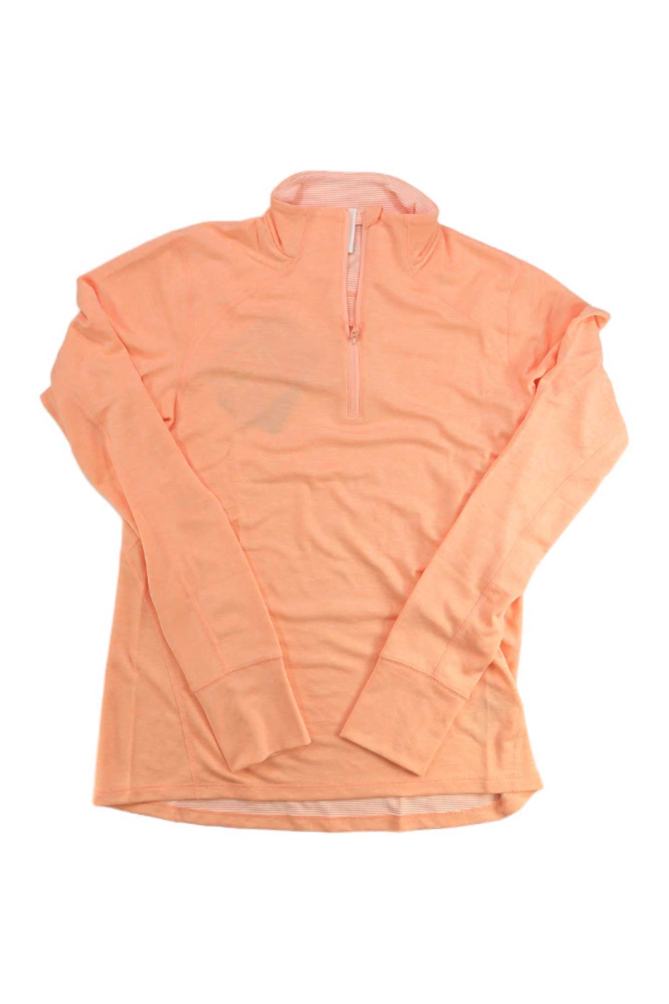 A Helly Hansen Womens Lifa Tech Lite 1/2 Zip Top in light peach with long sleeves and a quarter-zip collar, perfect for hiking, is laid flat on a white background.