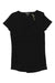 The Toad & Co Womens Marley II SS Tee, a plain black v-neck shirt, is laid flat on a white background, highlighting its simple design and casual style.