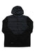The Saucony Mens Solstice Oysterpuff Hoody is a black, insulated running jacket with a padded quilted front, hood, and half-zip design. It’s shown laid flat on a white background.