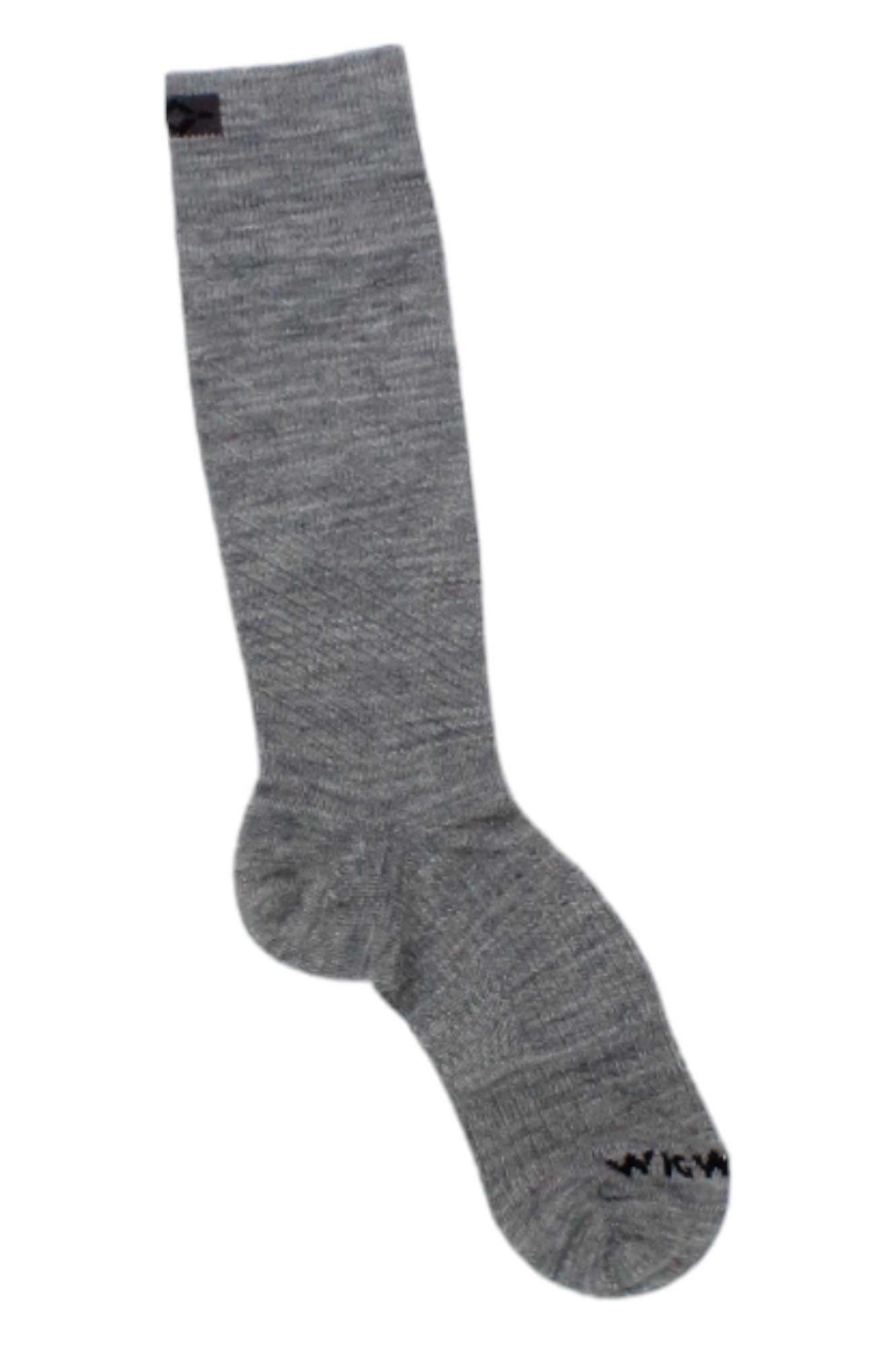 Heather gray mid-crew knit sock with arch support knit and ribbed cuff
