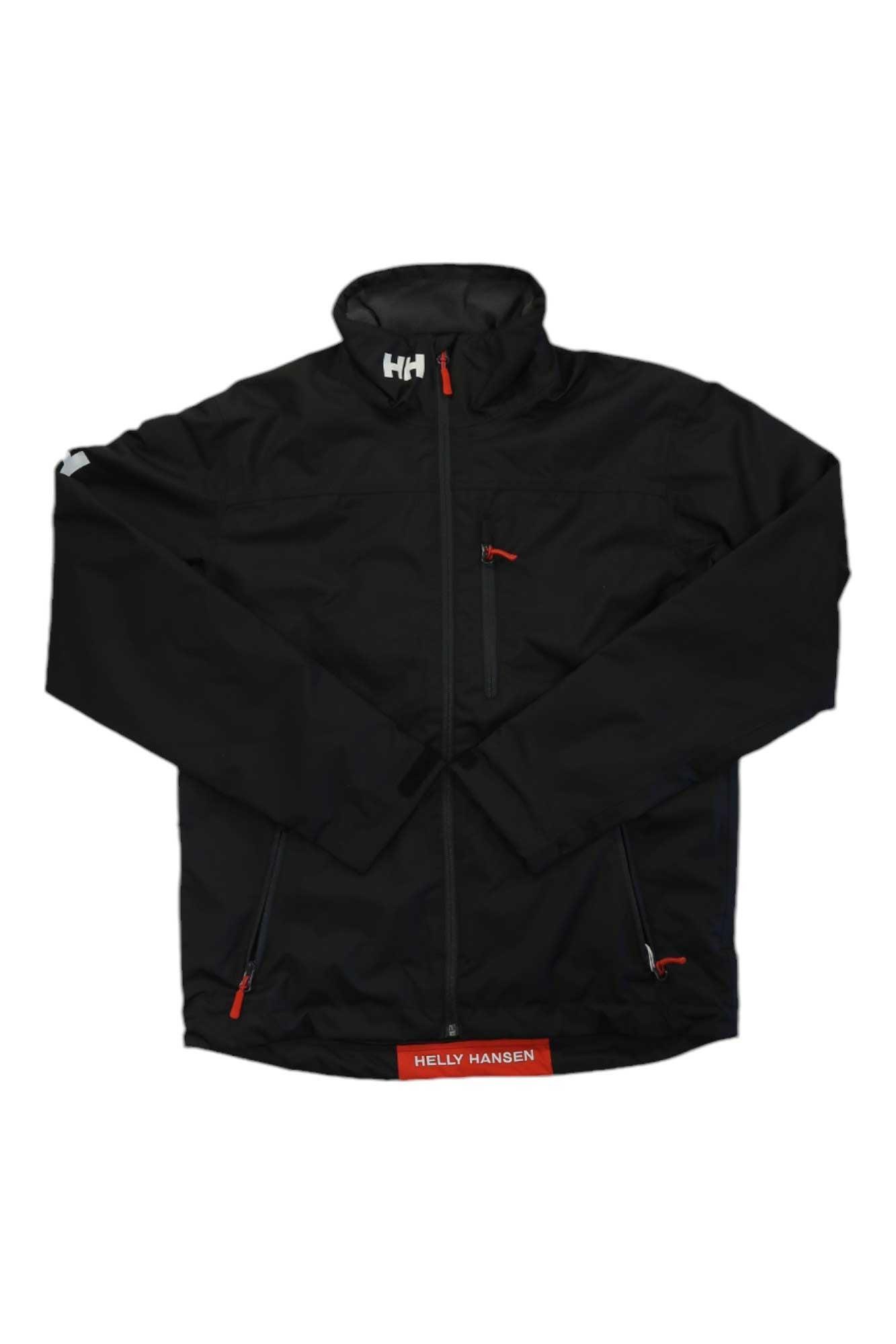 Black full-zip crew midlayer jacket with stand collar and orange logo accents, two hand pockets.