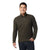 A man stands smiling against a white background, wearing blue jeans and a Smartwool Men's Hudson Trail Fleece Half Zip Sweater in dark green.