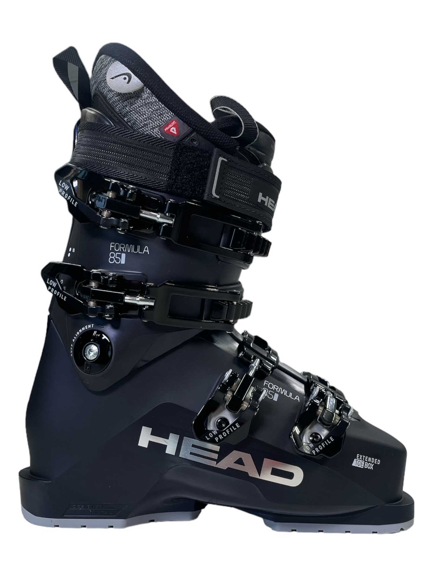 Women’s HEAD ski boot, dark black, buckles and adjustable strap, side view