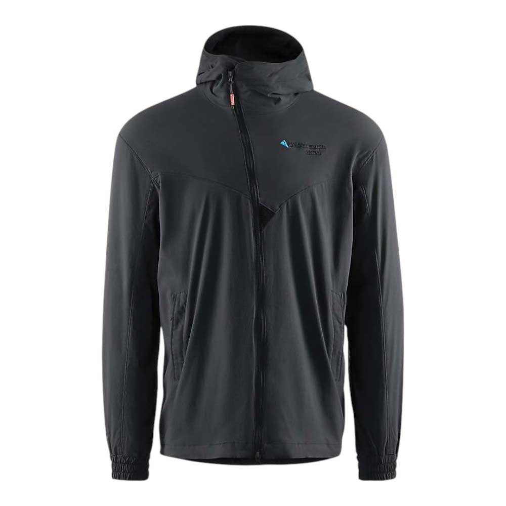 Men's full-zip hooded jacket, dark charcoal gray, chest zip front and long sleeves