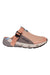 Women's sandal three-quarter view, blush pink upper with Velcro strap and tread sole