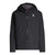 A black Spyder Mens Grand 3 In 1 Jacket with hood, front zipper, and white spider logo on the left chest is shown on a white background. This insulated snowsports jacket is ideal for cold weather adventures.