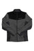 The Spyder Men's Encore Full Zip Fleece Jacket features a stand-up collar, long sleeves, and textured recycled polyester fleece in gray with contrasting black shoulder and side panels—an ideal outdoor mid-layer.