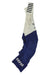 The Rapha Mens Pro Team Bib Shorts II - Regular in blue and white, featuring white RAPHA branding on the leg, black horizontal shoulder strap stripes, and a race-grade chamois, displayed flat on a white background.