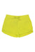 The North Face Womens Class V Mini 2.5 Inch Short in bright yellow, made from recycled nylon with an elastic waistband and front drawstring, is quick-drying and shown on a plain white background.