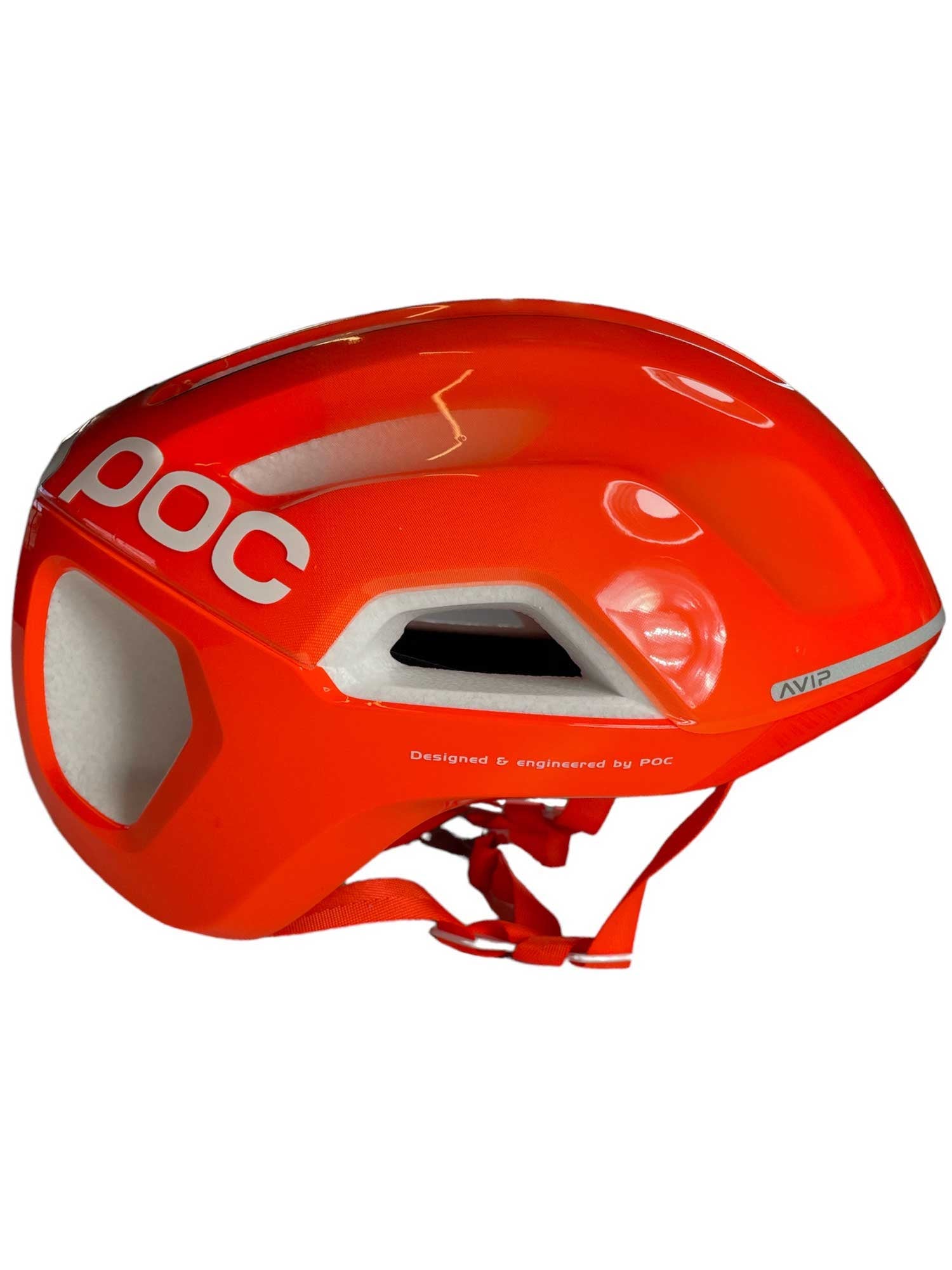 Fluorescent orange cycling helmet with MIPS and POC logo, front vent openings