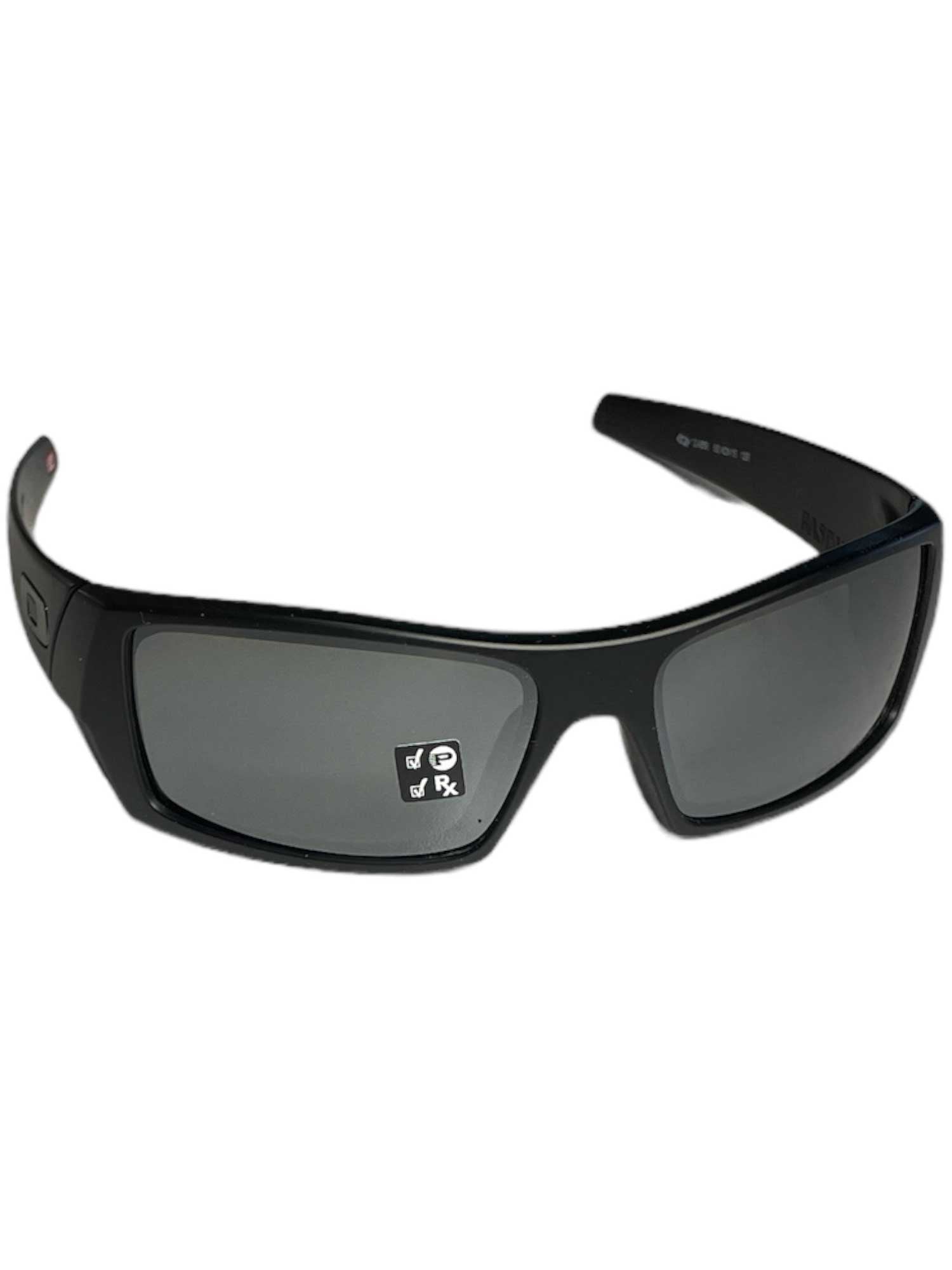 Oakley Gascan polarized sunglasses, matte black frame, smoke gray lenses with logos